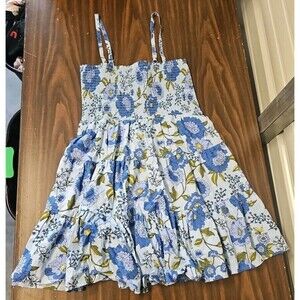 Steve Madden Mid Thigh Mini Skirt Blue Floral Patter Size XL Sleeveless Strap